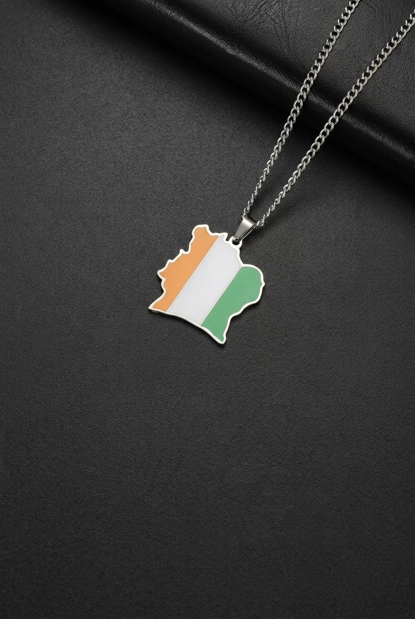 CÔTE D'IVOIRE Flag Map Necklace