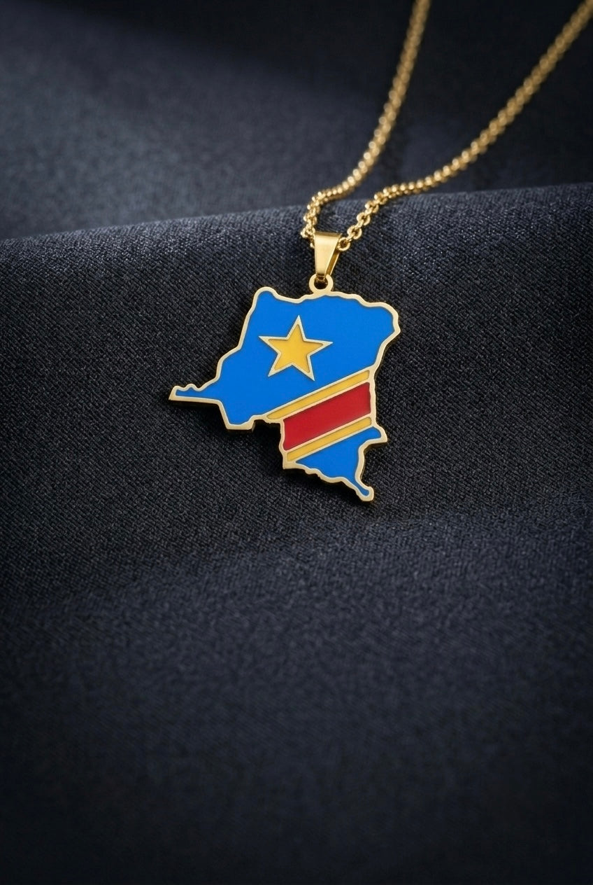 RD CONGO Flag Map Necklace