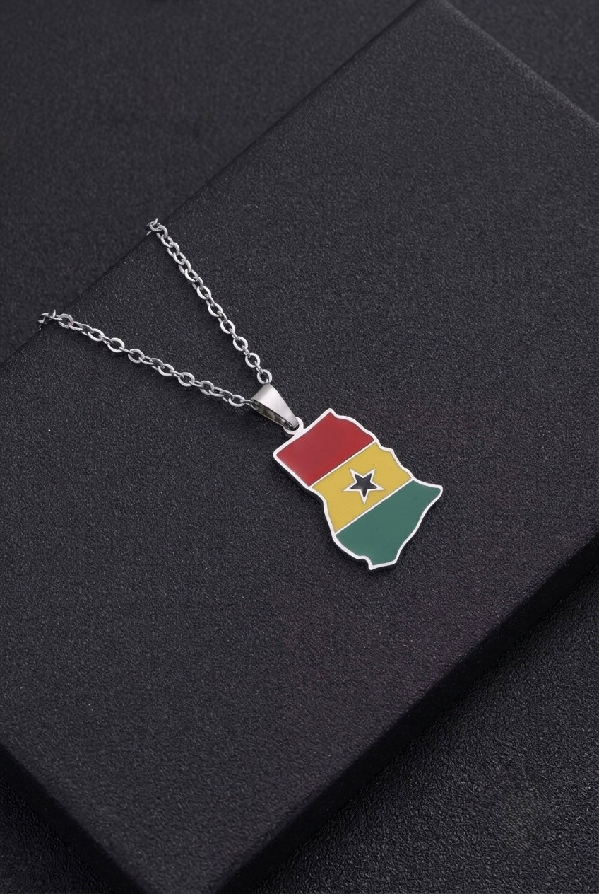 GHANA Flag Map Necklace