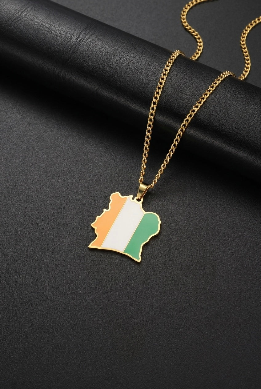 CÔTE D'IVOIRE Flag Map Necklace
