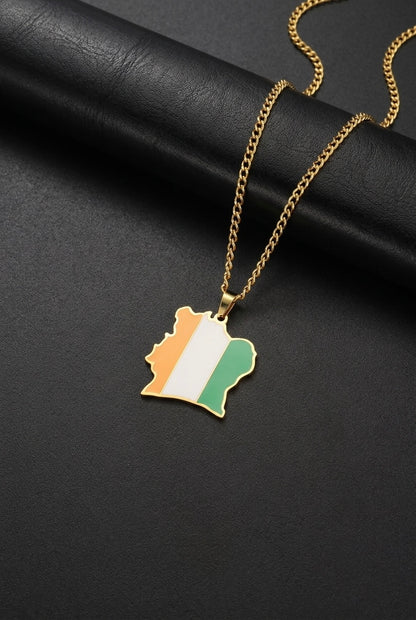 CÔTE D'IVOIRE Flag Map Necklace