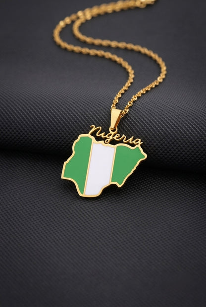 NIGERIA Flag Map Necklace