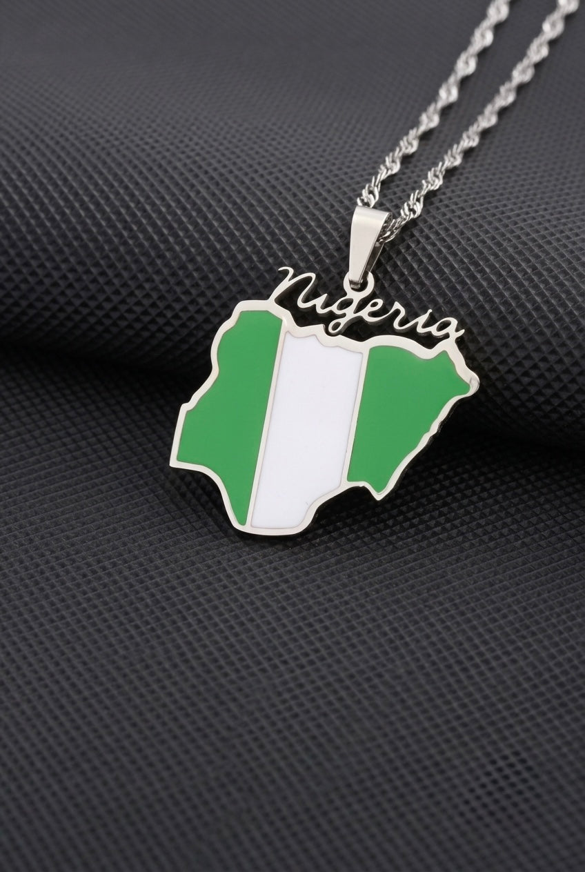 NIGERIA Flag Map Necklace
