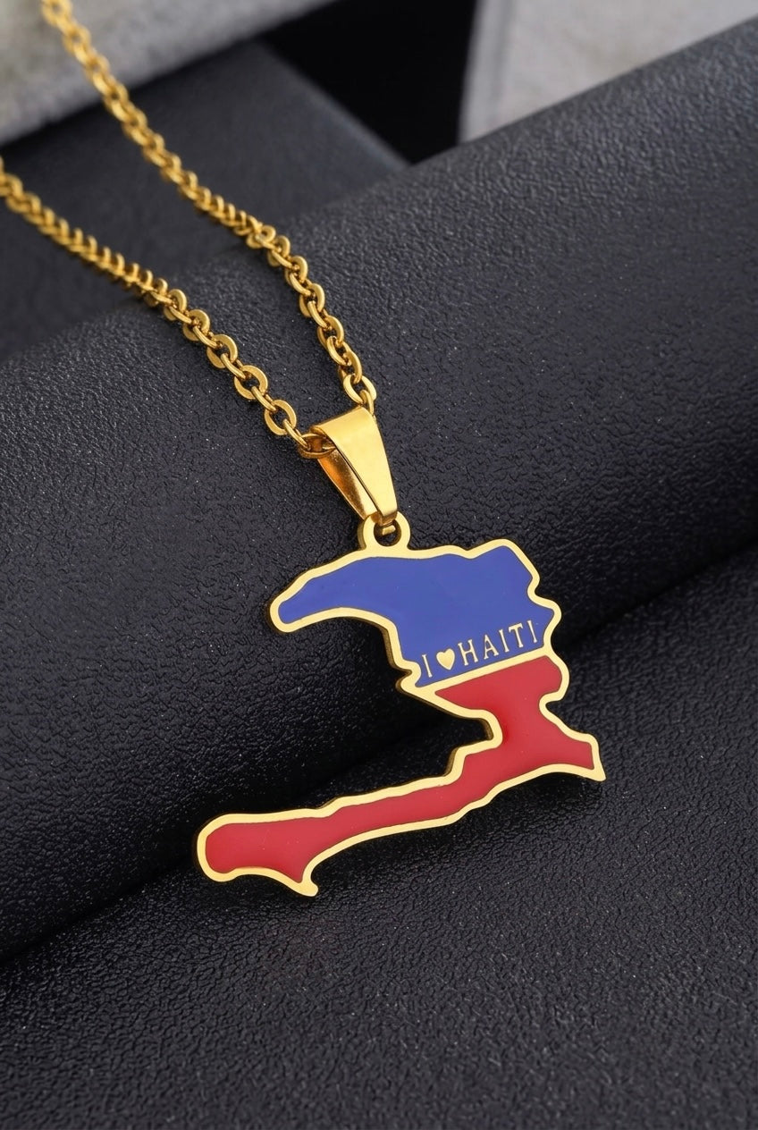 HAITI Flag Map Necklace