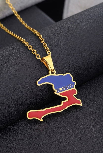 HAITI Flag Map Necklace