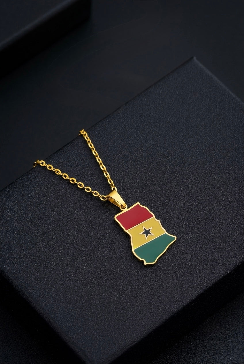 GHANA Flag Map Necklace
