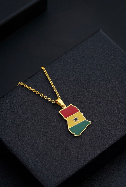 GHANA Flag Map Necklace